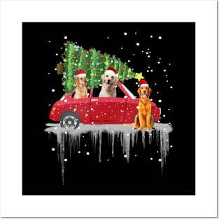 Nova Scotia Duck Tolling Retriever Rides Red Truck Christmas - Merry Christmas Dog Posters and Art